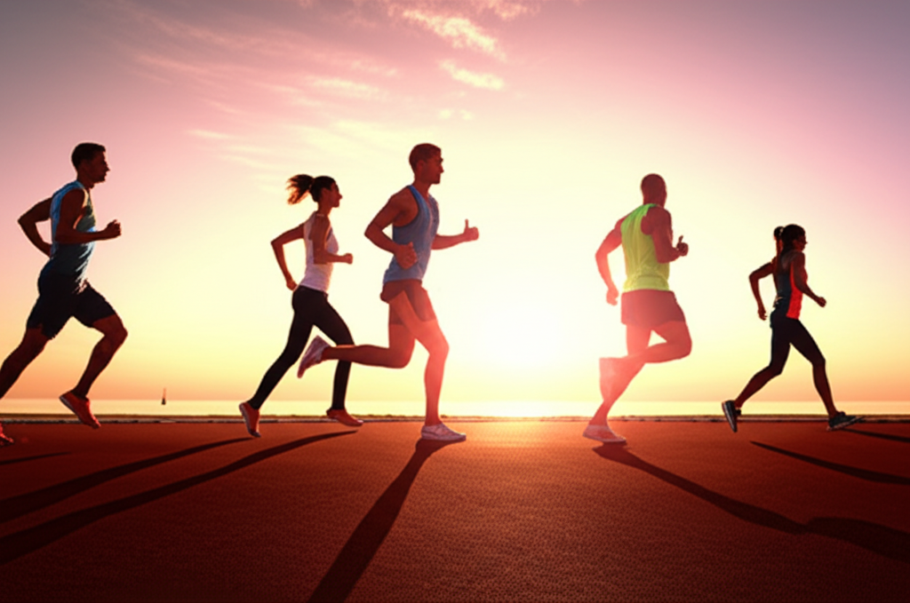 Athletes at sunset